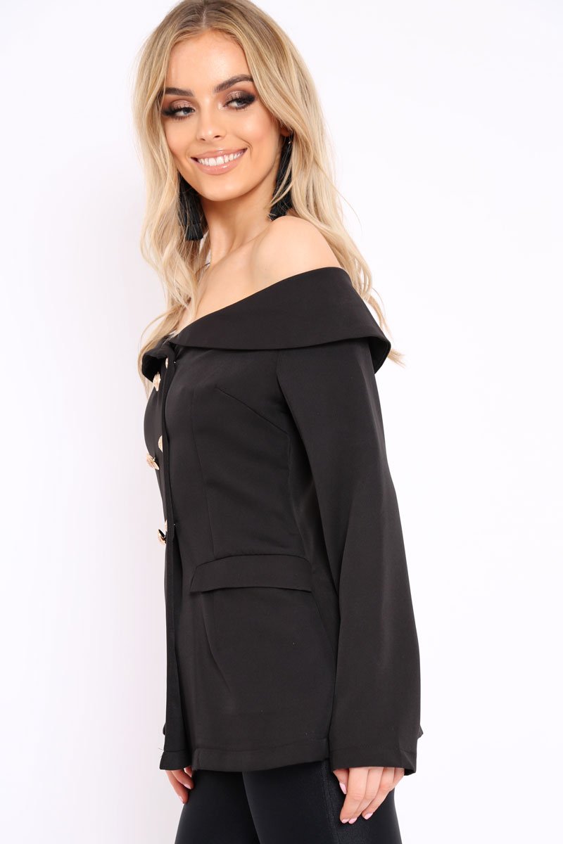 Black Bardot Blazer Top - Abbigail-Tops