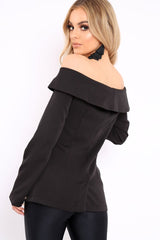 Black Bardot Blazer Top - Abbigail-Tops