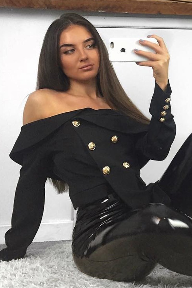 Black Bardot Blazer Top - Abbigail-Tops