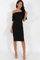 Black Bardot Bodycon Midi Dress - Cecilia-Dresses