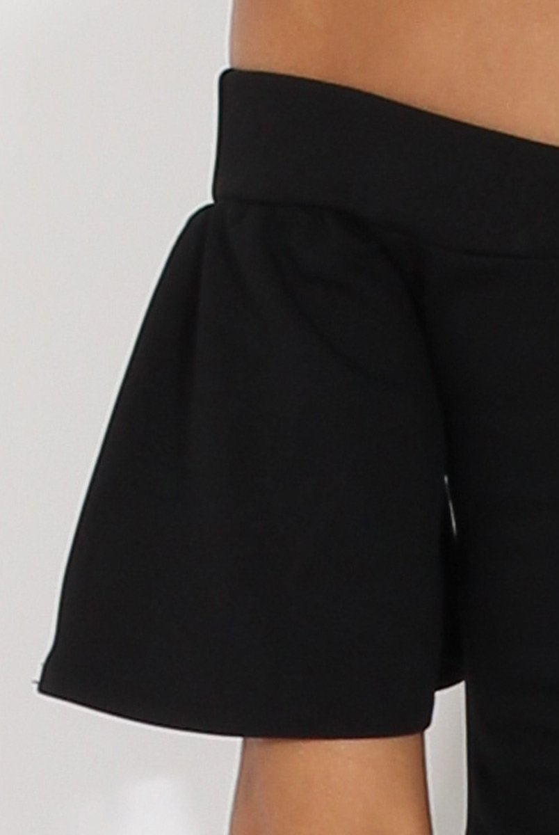 Black Bardot Bodycon Midi Dress - Cecilia-Dresses