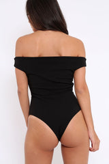 Black Bardot Bodysuit with V dip front - Hettie-Bodysuits