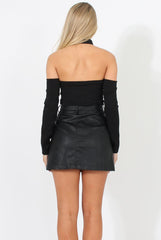 Black Bardot Choker Crop Top - Scarlett-Crop Tops