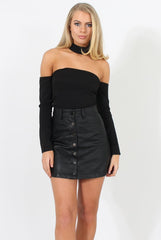 Black Bardot Choker Crop Top - Scarlett-Crop Tops