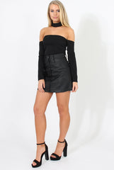 Black Bardot Choker Crop Top - Scarlett-Crop Tops