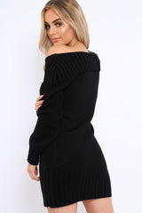 Black Bardot Chunky Knit Jumper Dress - Kaidyn-Dresses