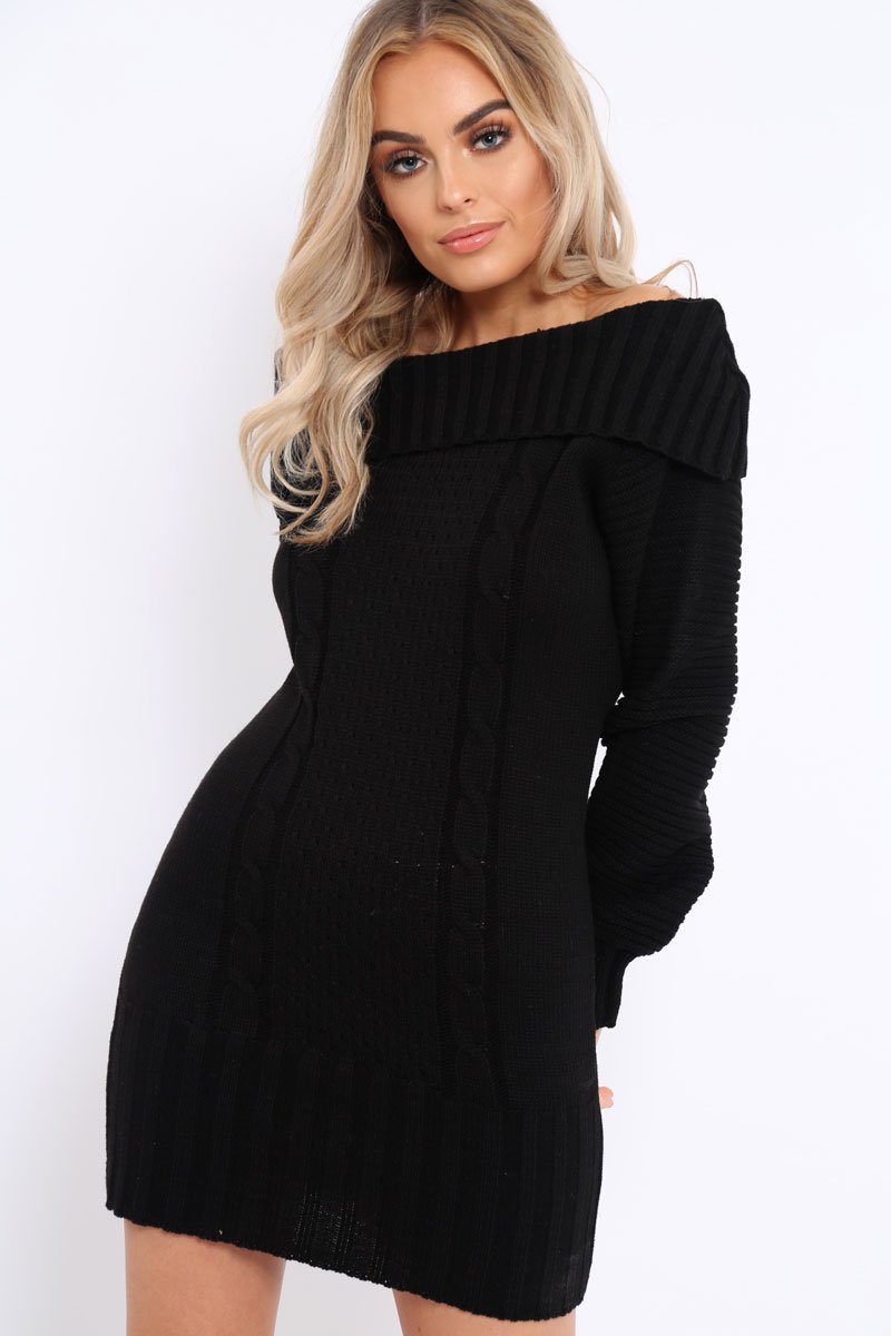 Black Bardot Chunky Knit Jumper Dress - Kaidyn Black Bardot Chunky Knit Jumper Dress - Kaidyn