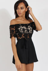 Black Bardot Crochet Playsuit - Wynn-Playsuits