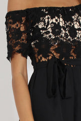 Black Bardot Crochet Playsuit - Wynn-Playsuits