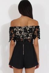 Black Bardot Crochet Playsuit - Wynn-Playsuits