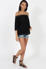 Black Bardot Crochet Top - Aliza-Tops