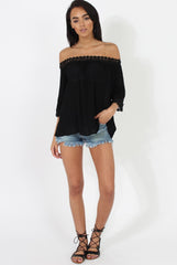 Black Bardot Crochet Top - Aliza-Tops