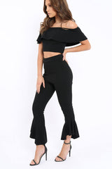 Black Bardot Crop Top And Dip Hem Trousers Co-ord Set - Alexiah-Co-ords