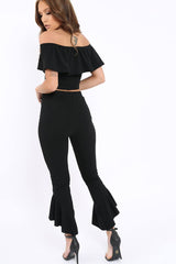Black Bardot Crop Top And Dip Hem Trousers Co-ord Set - Alexiah-Co-ords