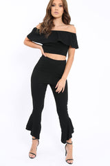 Black Bardot Crop Top And Dip Hem Trousers Co-ord Set - Alexiah-Co-ords
