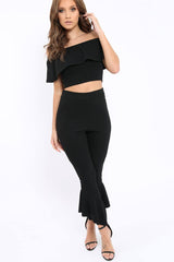 Black Bardot Crop Top And Dip Hem Trousers Co-ord Set - Alexiah-Co-ords