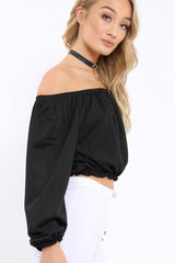 Black Bardot Crop Top - Brooke-Crop Tops