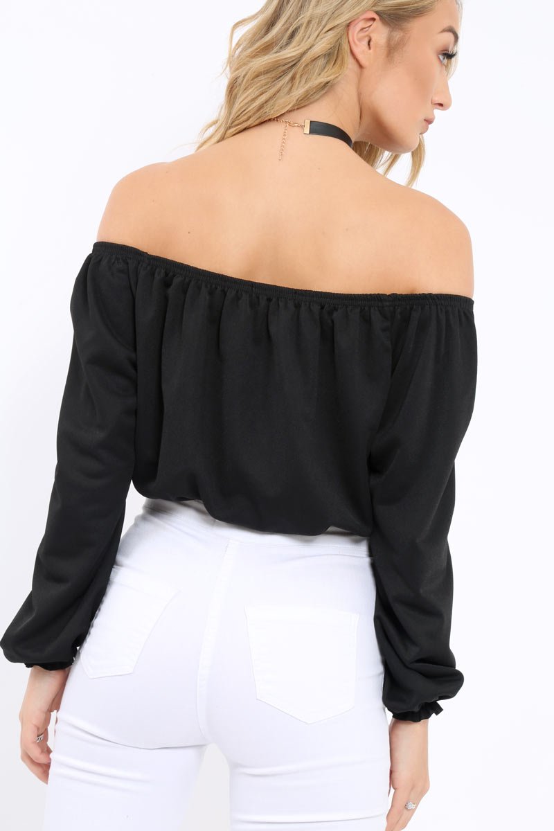 Black Bardot Crop Top - Brooke-Crop Tops