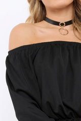 Black Bardot Crop Top - Brooke-Crop Tops