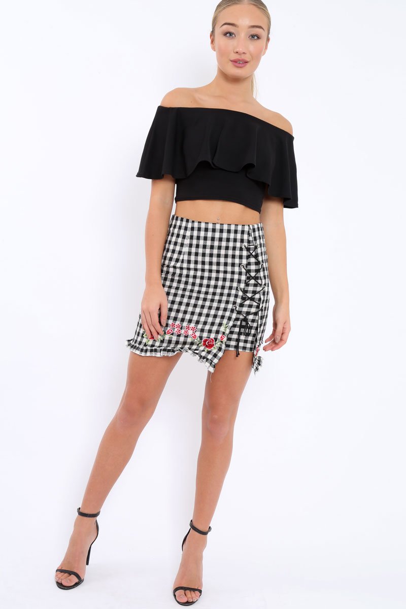 Black Bardot Crop Top - Justine-Tops