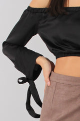 Black Bardot Crop Top - Sasha-Crop Tops
