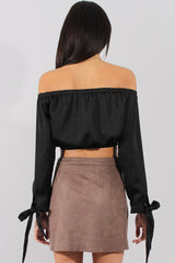 Black Bardot Crop Top - Sasha-Crop Tops