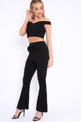 Black Bardot Crop Top and Flare Trousers Co-ord - Cacie-Co-ords