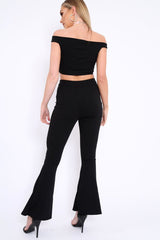 Black Bardot Crop Top and Flare Trousers Co-ord - Cacie-Co-ords