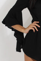 Black Bardot Cropped Bell Sleeve Playsuit - Fabiana-Playsuits