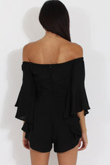 Black Bardot Cropped Bell Sleeve Playsuit - Fabiana-Playsuits
