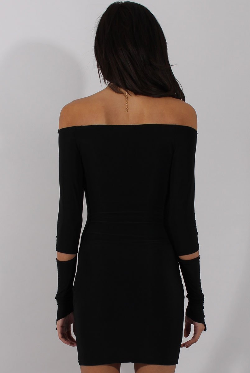 Black Bardot Cut Out Elbow Dress - Jodie-Dresses