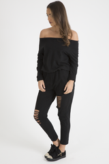 Black Bardot Distressed Jumpsuit - Bethan-Jumpsuits