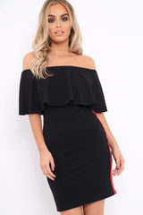 Black Bardot Dress with Sports Trim - Melissa-Dresses
