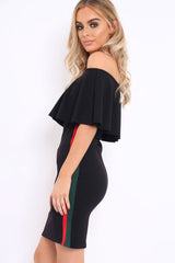 Black Bardot Dress with Sports Trim - Melissa-Dresses