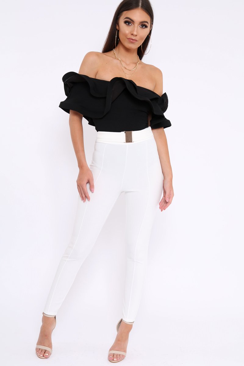 Black Bardot Extreme Frill Bodysuit - Diandra-Bodysuits
