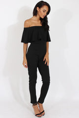 Black Bardot Fitted Jumpsuit - Bridget-Jumpsuits