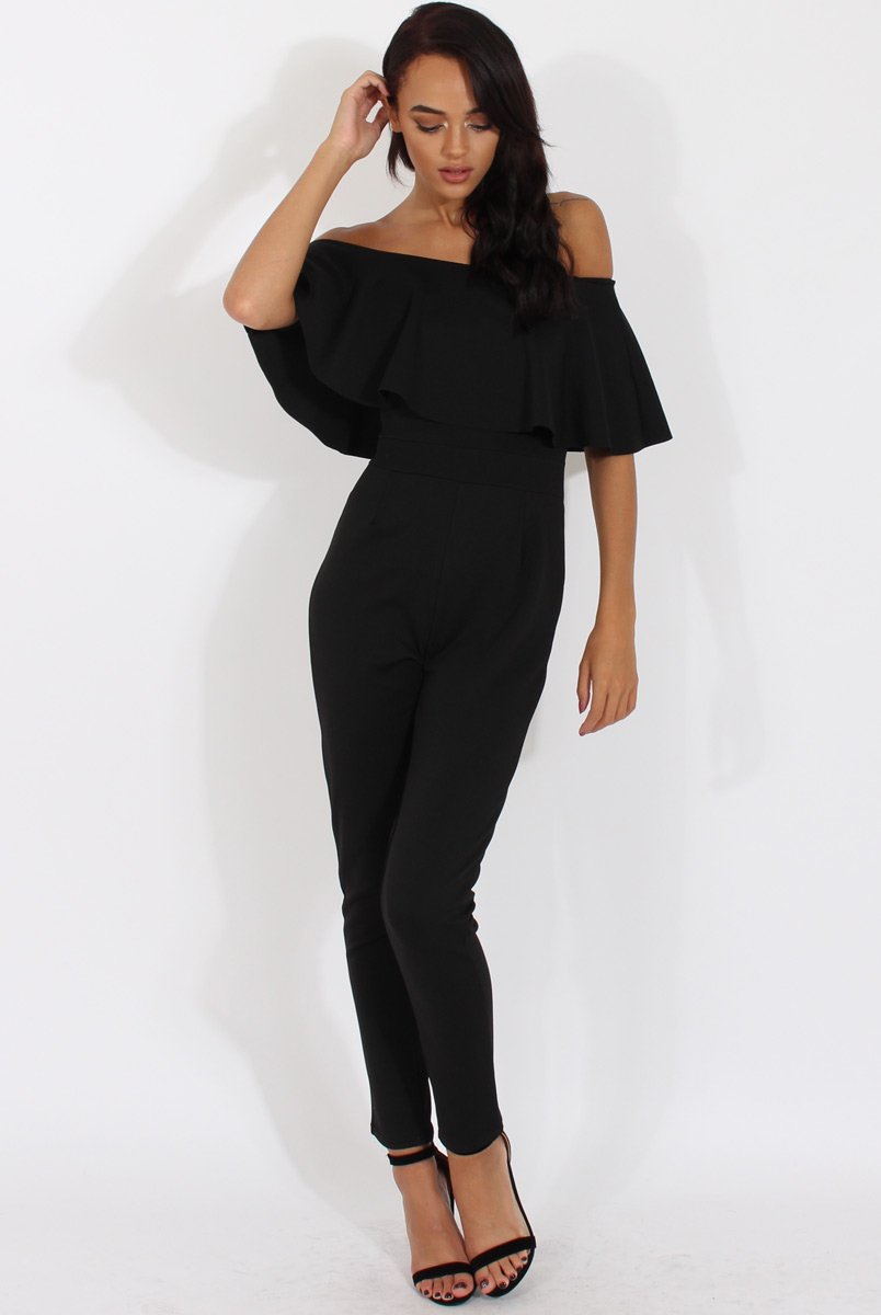 Black Bardot Fitted Jumpsuit - Bridget-Jumpsuits