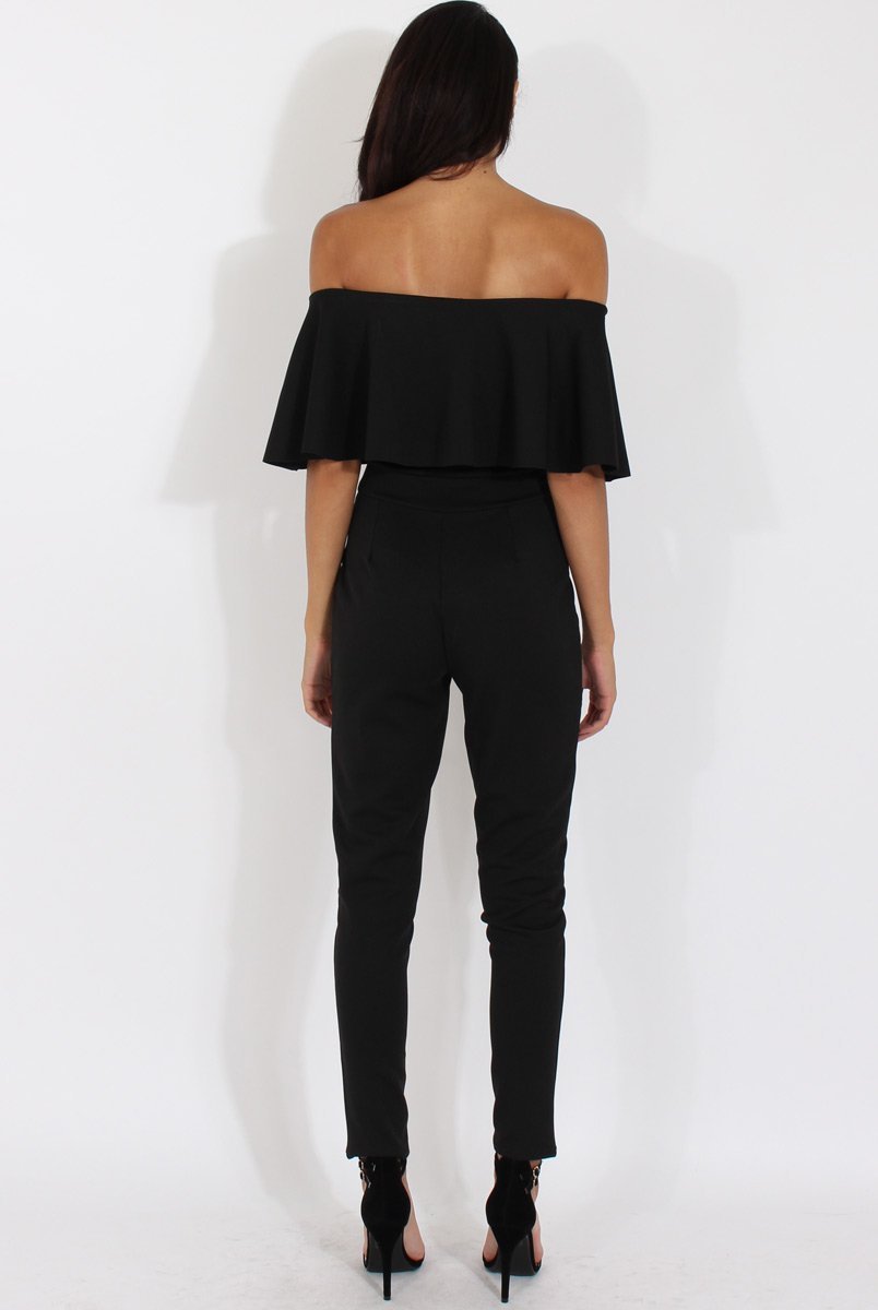 Black Bardot Fitted Jumpsuit - Bridget-Jumpsuits