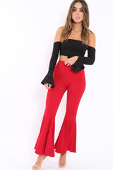 Black Bardot Frill Bell Sleeve Crop Top - Cobie-Crop Tops