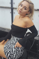 Black Bardot Frill Bell Sleeve Crop Top - Cobie-Crop Tops