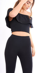 Black Bardot Frill Co-ord - Kammie-Co-ords