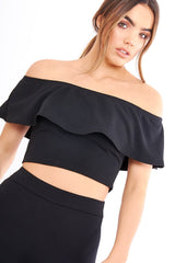 Black Bardot Frill Co-ord - Kammie-Co-ords