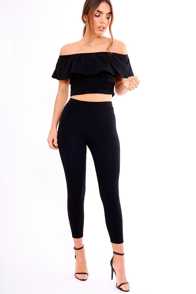 Black Bardot Frill Co-ord - Kammie-Co-ords