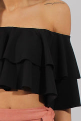 Black Bardot Frill Crop Top - Flissy-Crop Tops