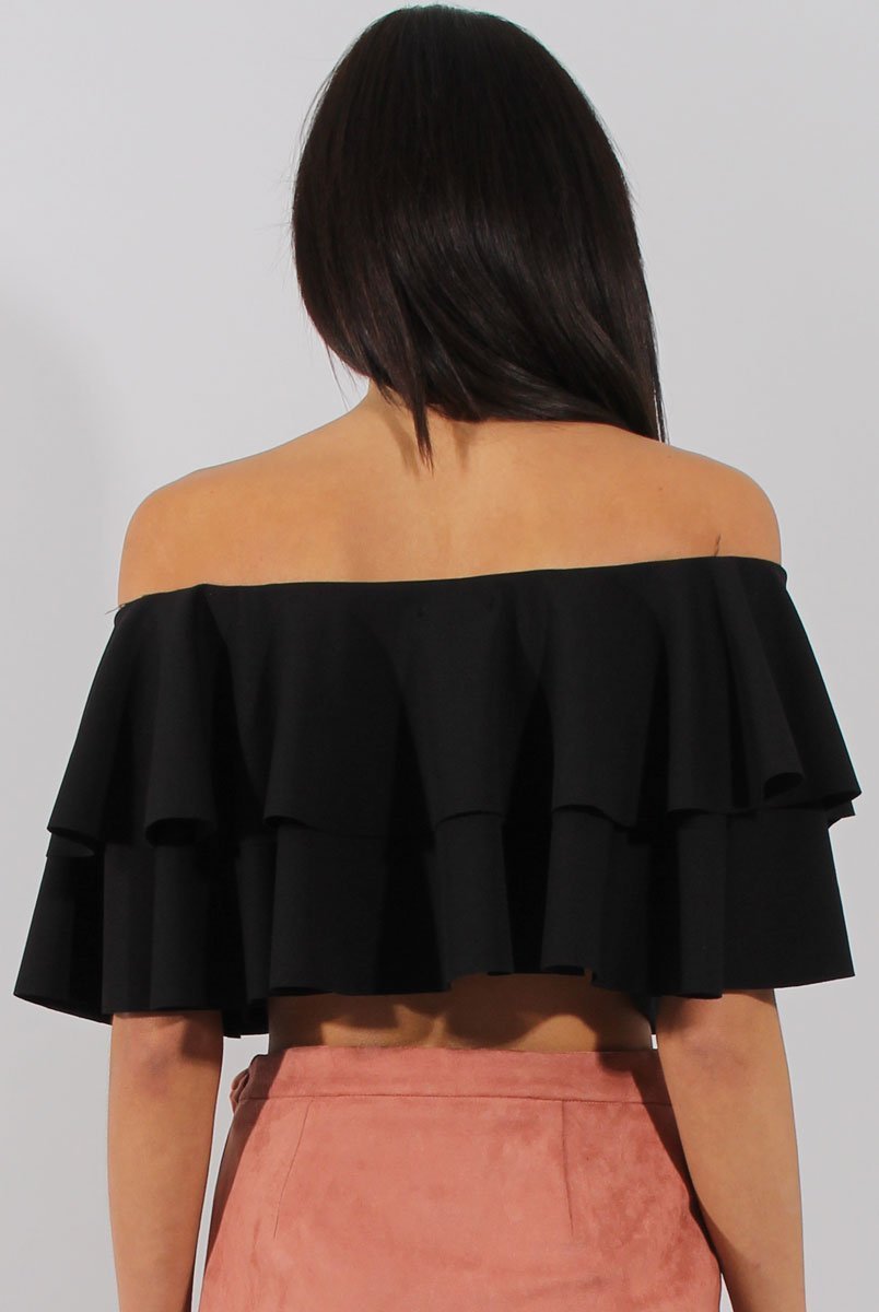Black Bardot Frill Crop Top - Flissy-Crop Tops