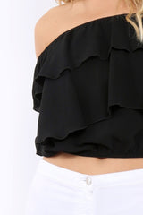 Black Bardot Frill Crop Top - Laila-Crop Tops