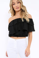 Black Bardot Frill Crop Top - Laila-Crop Tops