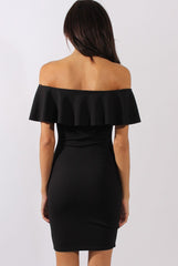 Black Bardot Frill Embroidered Dress - Jasmine-Dresses