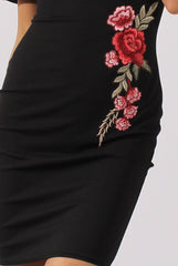 Black Bardot Frill Embroidered Dress - Jasmine-Dresses