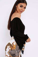 Black Bardot Frill Flare Sleeve Bodysuit - Sofiya-Bodysuits